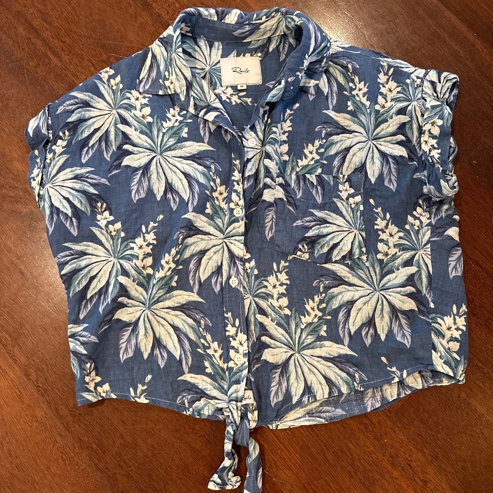 RAILS Amelie Button up linen tie top